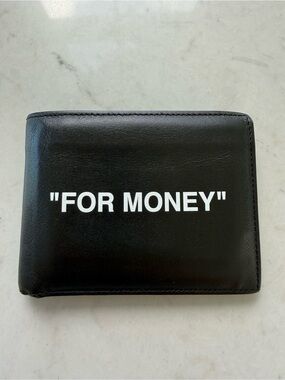 Off-White "FOR MONEY" Black Leather Bi-Fold Wallet